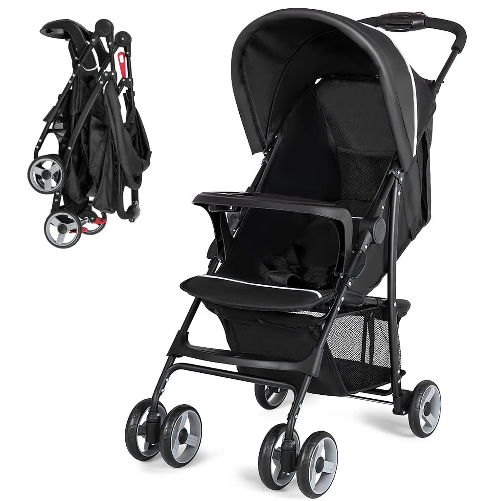 Lightweight Compact Toddler Travel Stroller with Canopy, 5-Point Harness, Storage Basket, One-Hand Fold, Black G913173