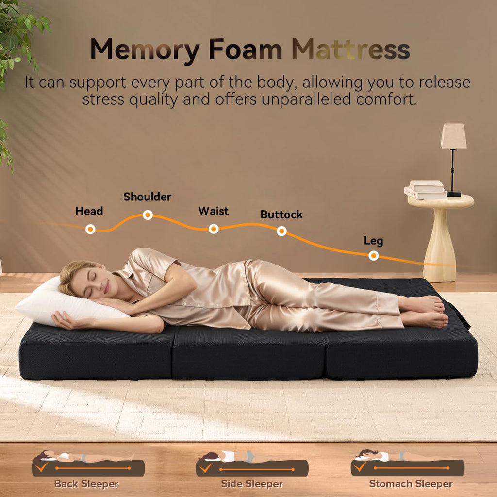 6 Inch Memory Foam Tri-Fold Twin Mattress with Washable Cover R68297