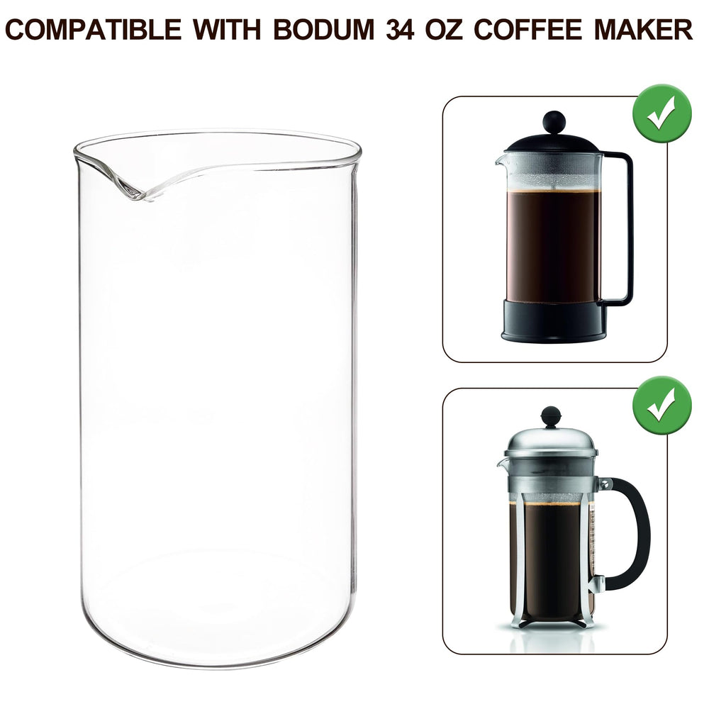 Glass French Press Replacement, 34 Ounce, Dishwasher Safe L587