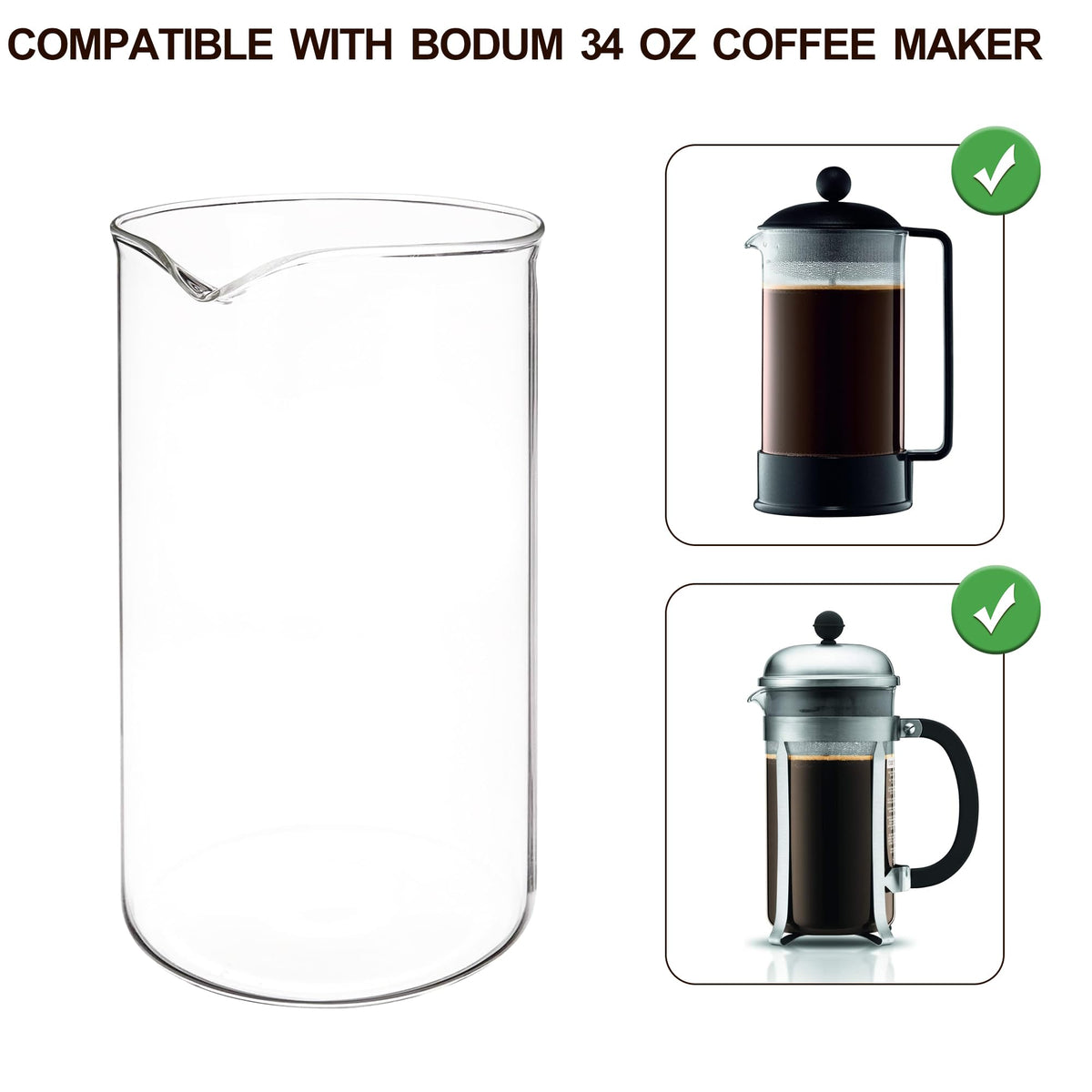 Glass French Press Replacement, 34 Ounce, Dishwasher Safe L587