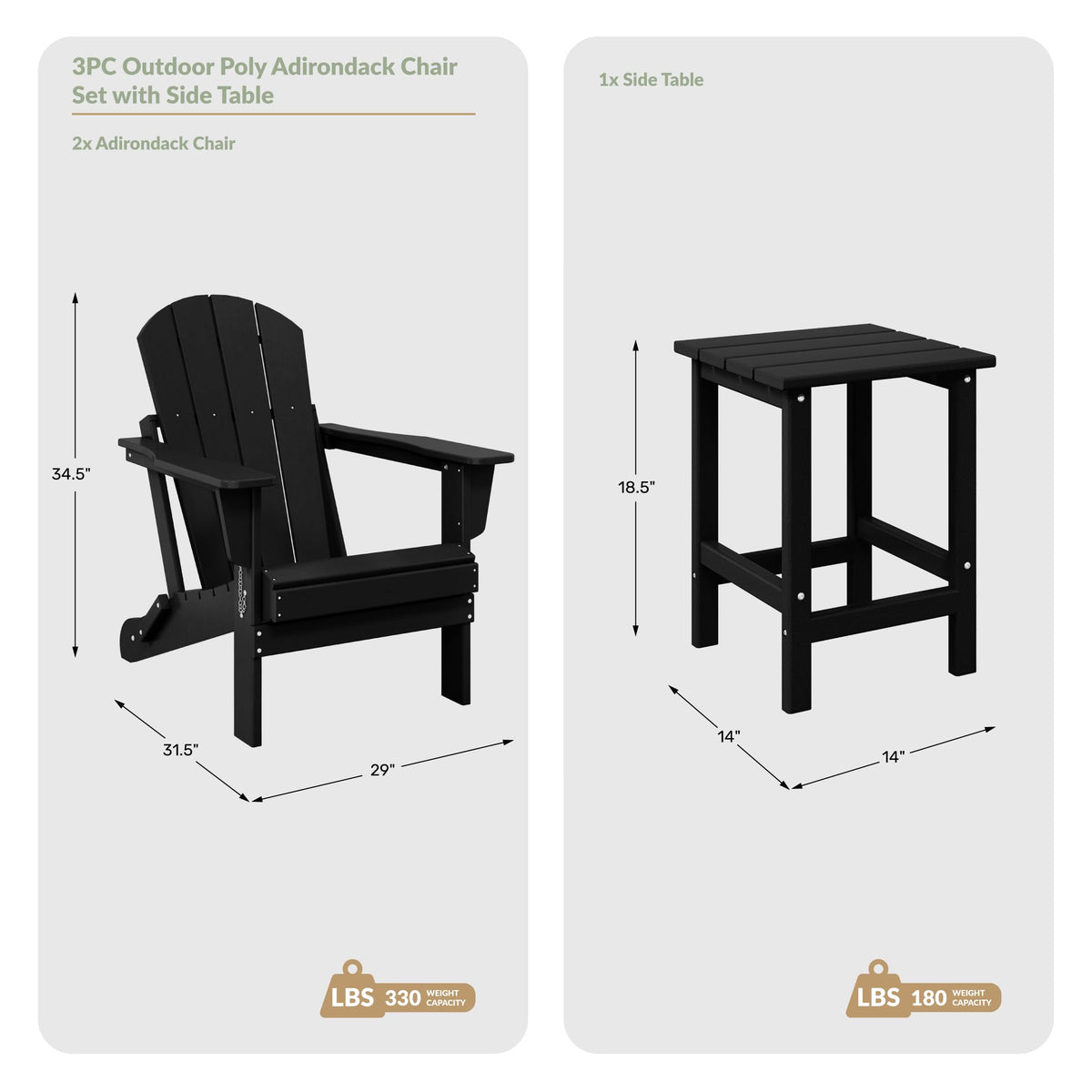 Navy Blue 3-Pieces Adirondack Chairs Set with Side Table I5605