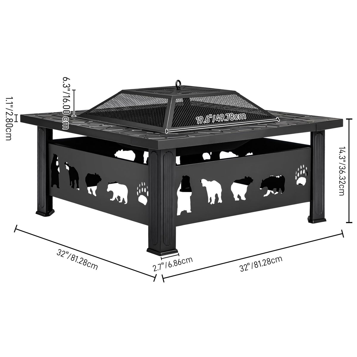 32 Inch Square Metal Patio Fire Pit Table Z402