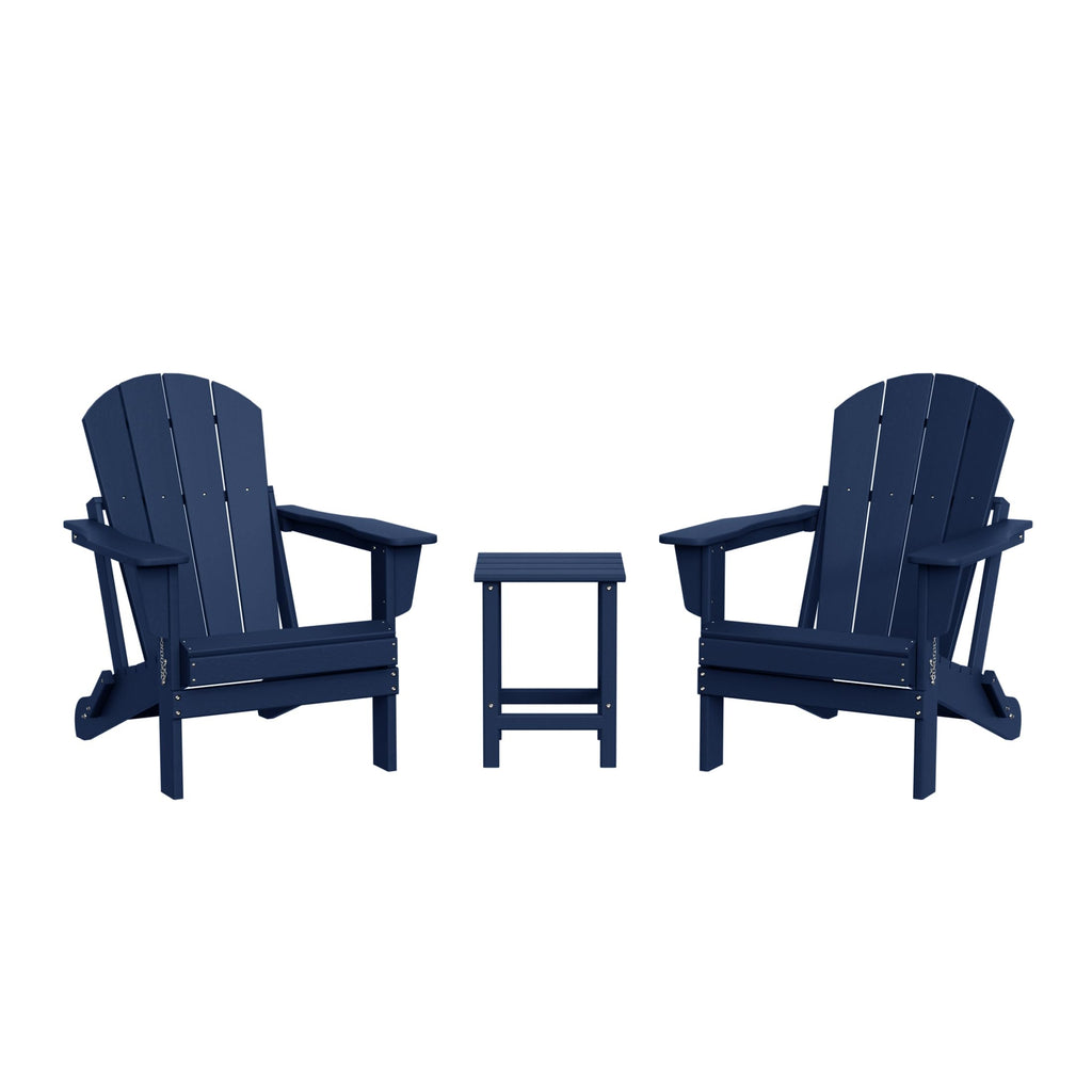 Navy Blue 3-Pieces Adirondack Chairs Set with Side Table I5605