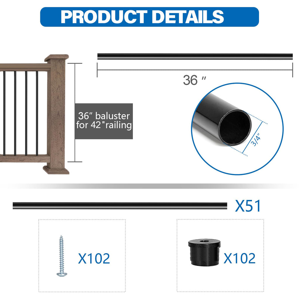 51 Pack 36" Black Aluminum Deck Balusters J986823