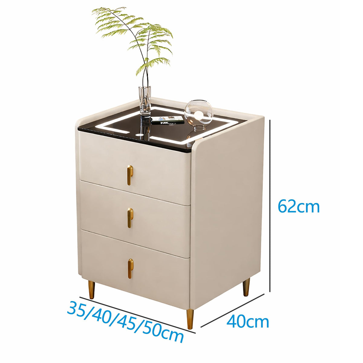 Off White 3 Drawer Wooden Nightstand with Wireless Charging R128605