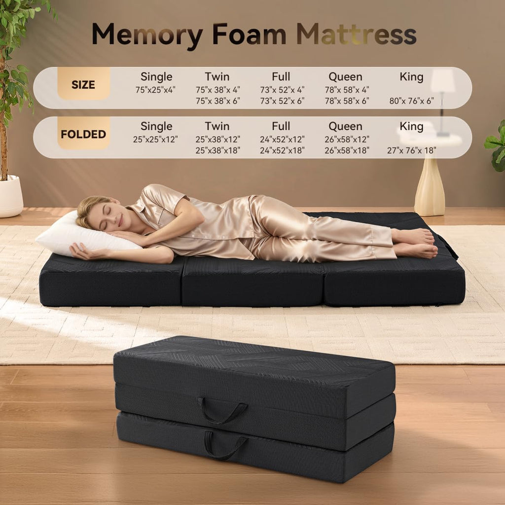 6 Inch Memory Foam Tri-Fold Twin Mattress with Washable Cover R68297