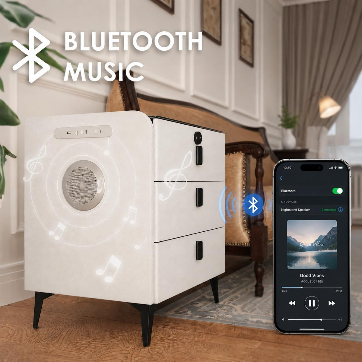 Wireless Charging Nightstand with Fingerprint Lock O335