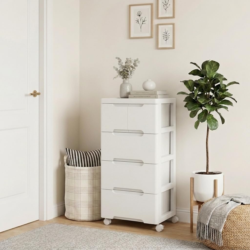 White 5 Drawer Rolling Plastic Storage Cart S663096