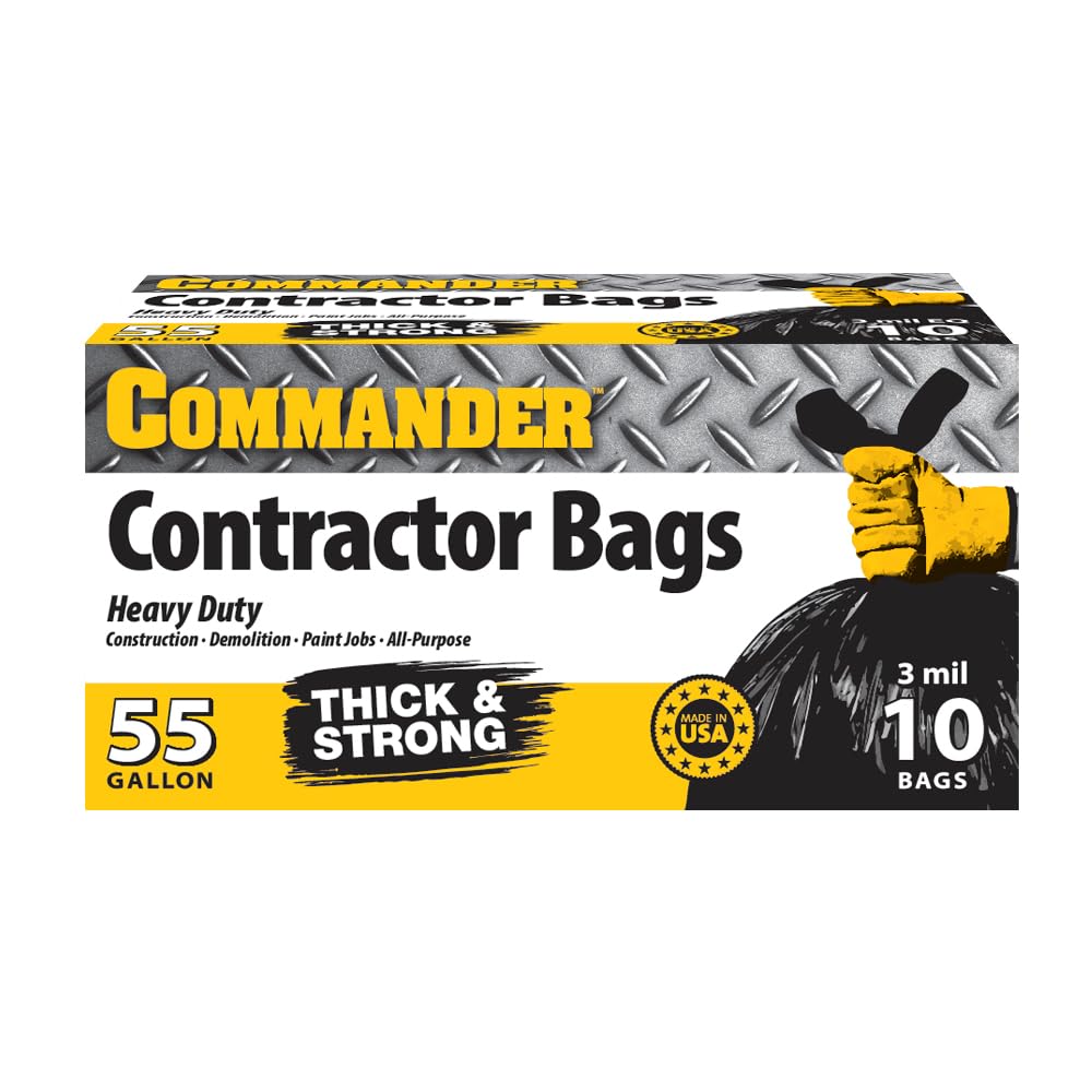 55 Gallon Heavy Duty Contractor Bags with Flap Ties, Pack of 10 Q607