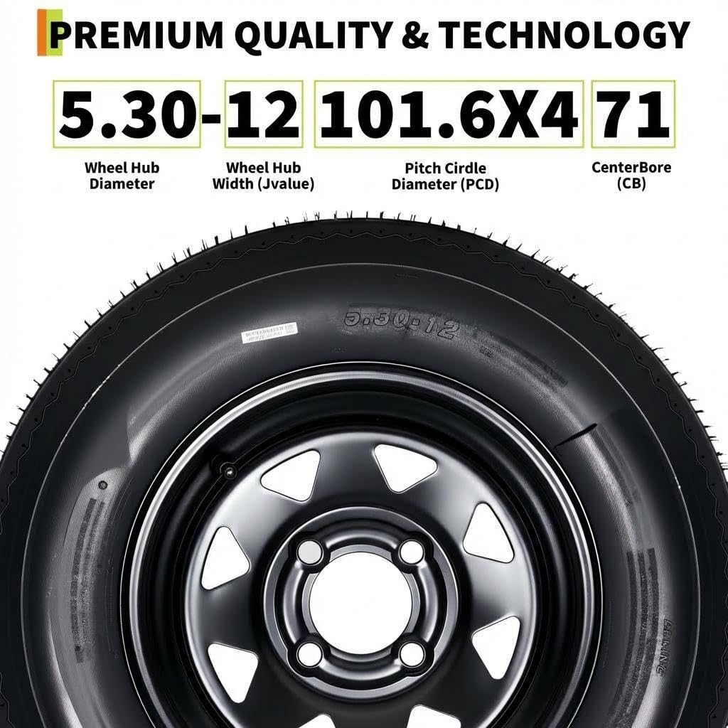2-Pack 5.30-12 Trailer Tires with Rim, 6-Ply, 1050 LBS Load A50295