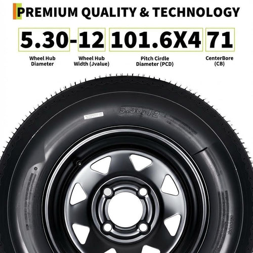 2-Pack 5.30-12 Trailer Tires with Rim, 6-Ply, 1050 LBS Load A50295