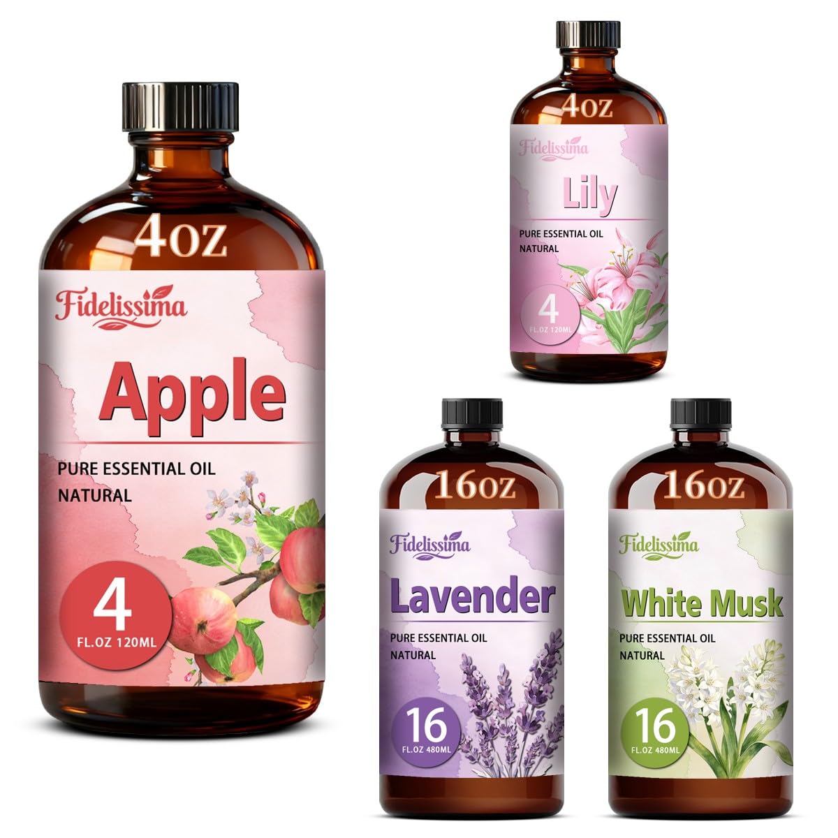 Natural Essential Oil Set 4 Scents with Glass Dropper H936