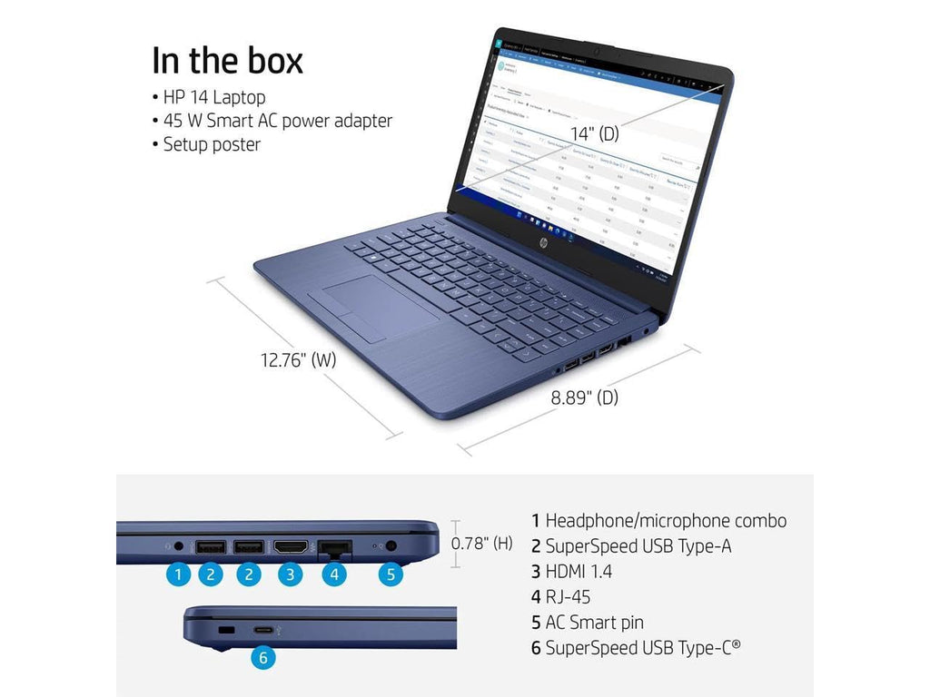14" HD Laptop, Intel Celeron N4120, 4GB RAM, 64GB eMMC, Windows 11 Home C760548