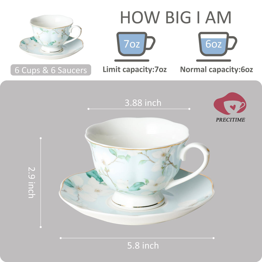 6oz Porcelain Tea Cup & Saucer Set of 6 J613