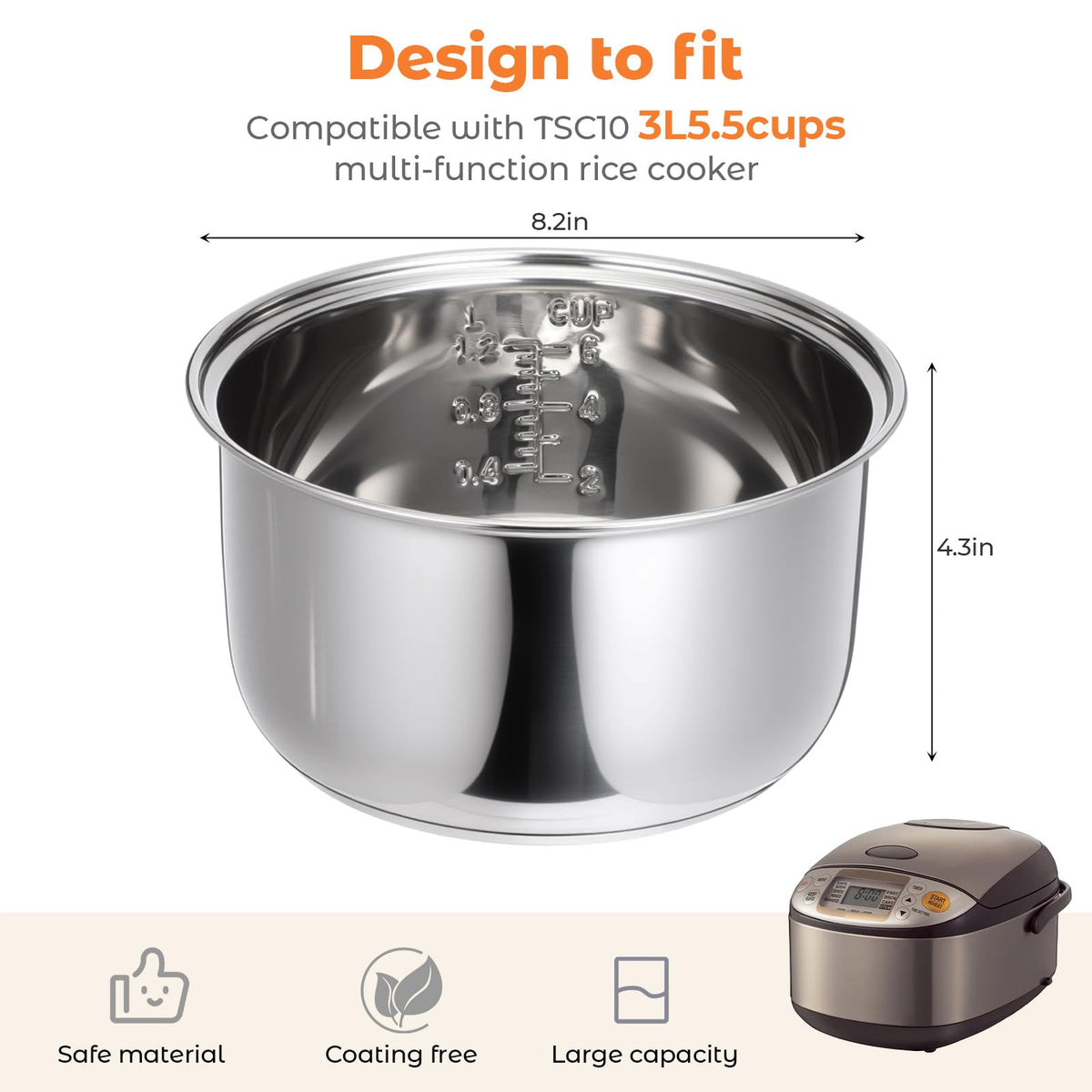 304 Stainless Steel Inner Pot 5.5 Cups Rice Cooker N2476