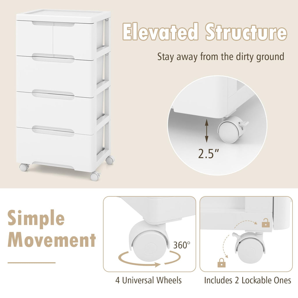 White 5 Drawer Rolling Plastic Storage Cart S663096