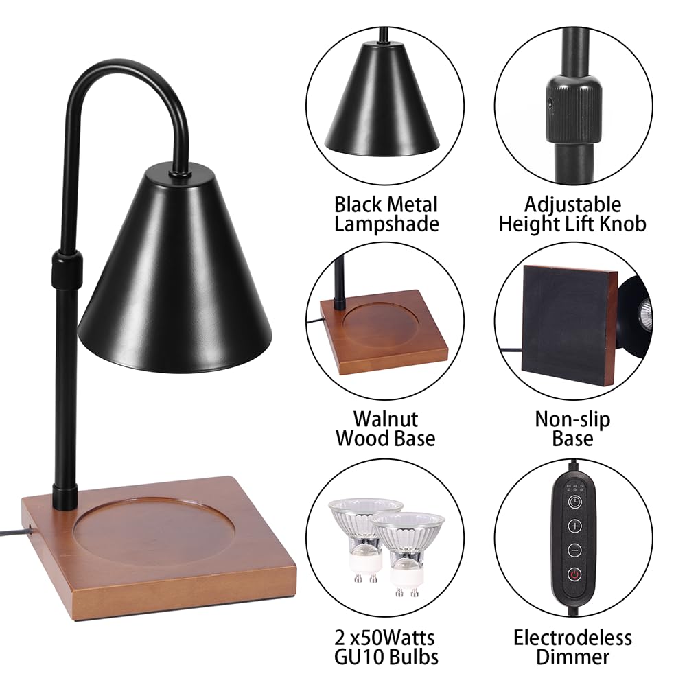 Candle Warmer Lamp with Timer, Adjustable Height Dimmable, 2 Bulbs J527181