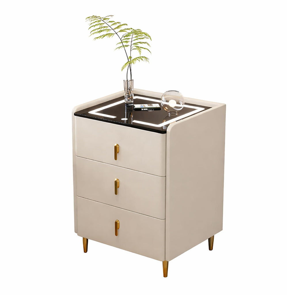 Off White 3 Drawer Wooden Nightstand with Wireless Charging R128605