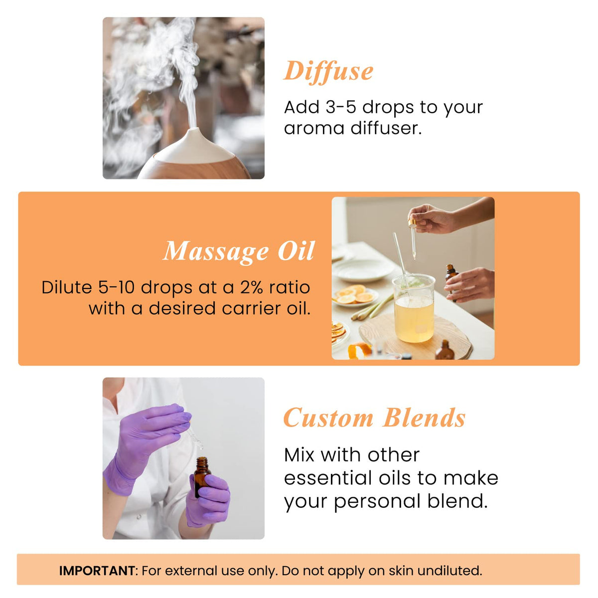 100% Pure & Natural Orange, Lavender, Peppermint Essential Oil Blend 4 Fl. Oz Z712
