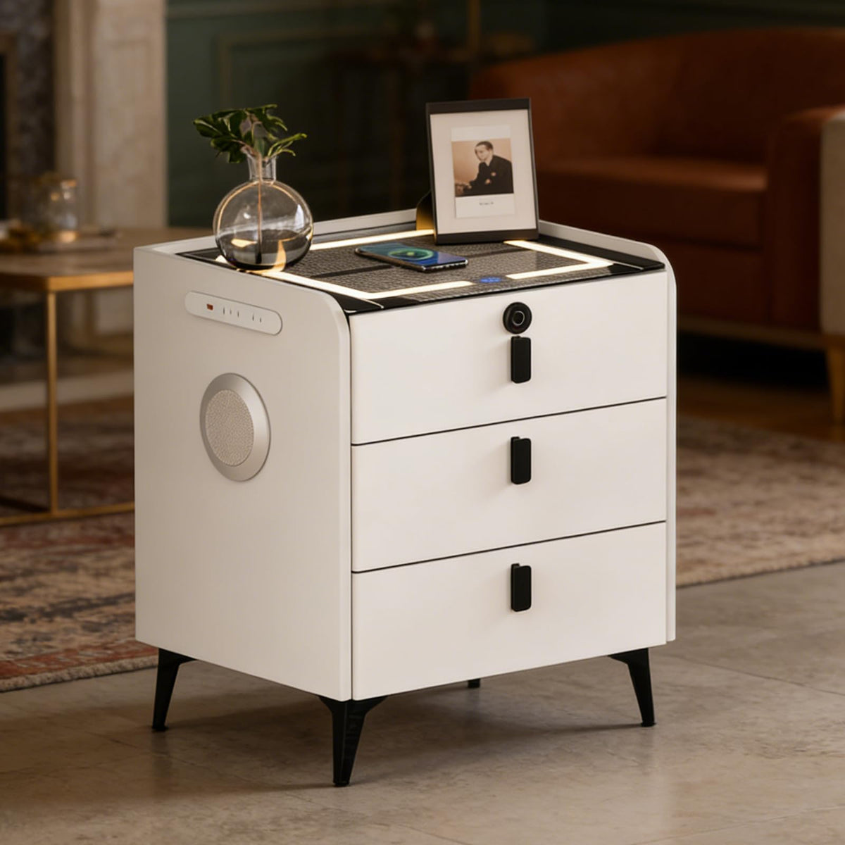 Wireless Charging Nightstand with Fingerprint Lock O335