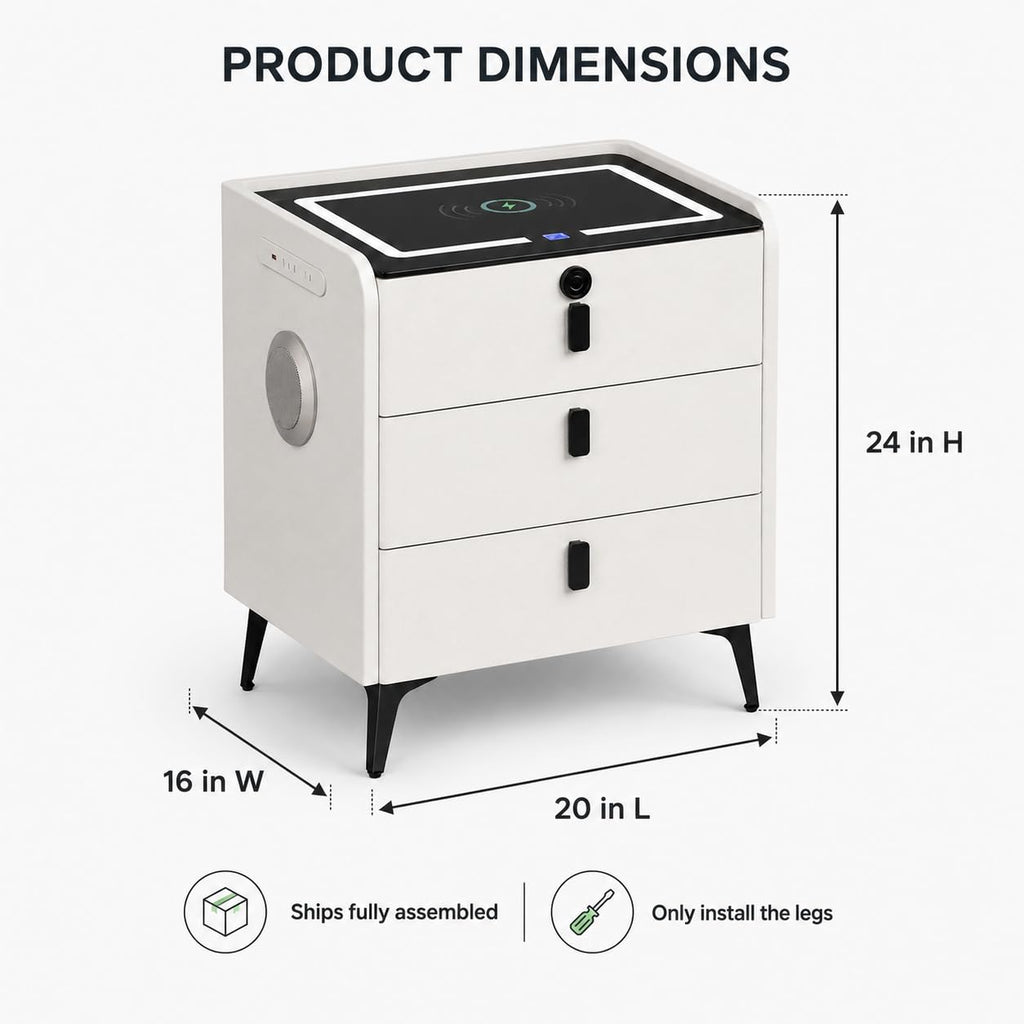 Wireless Charging Nightstand with Fingerprint Lock O335