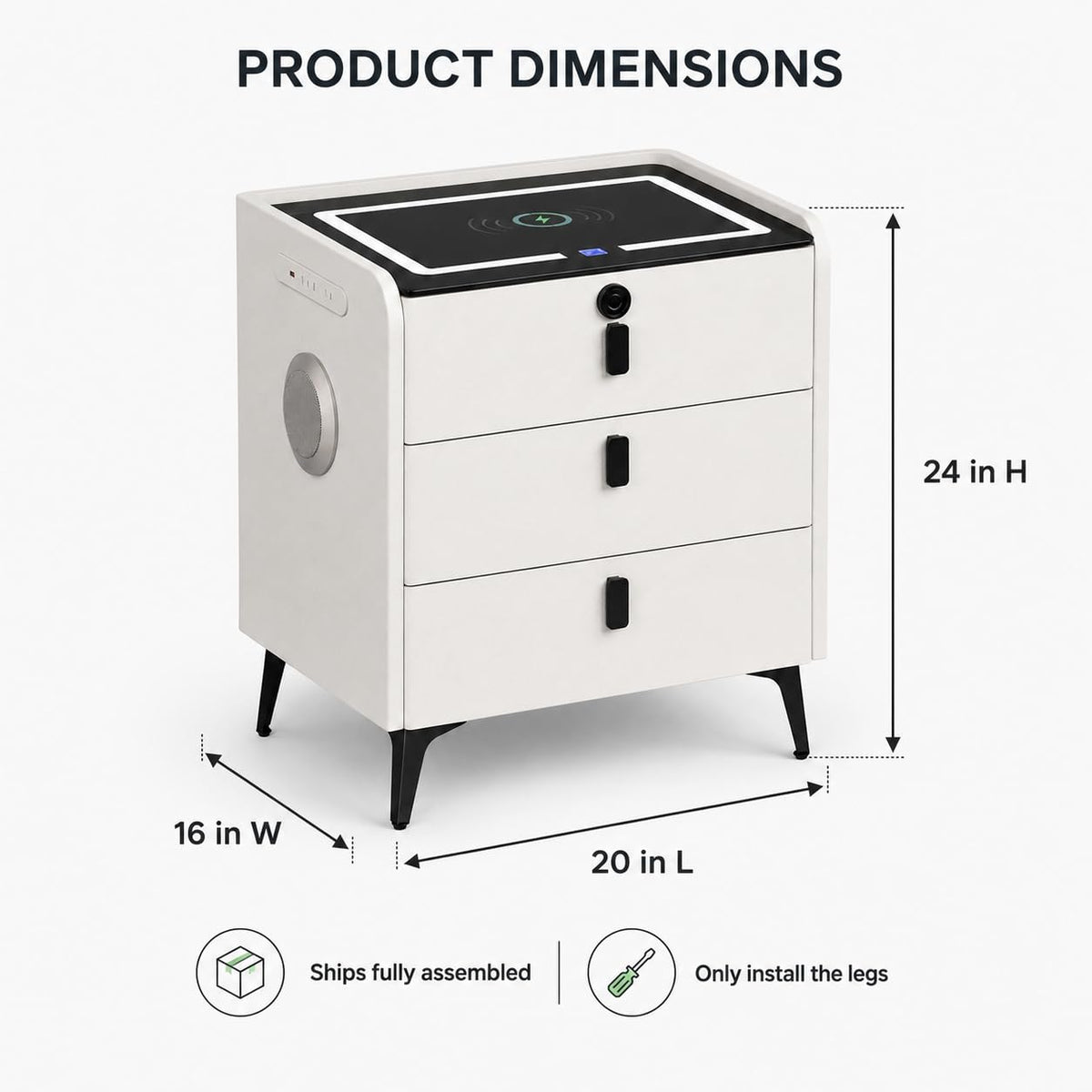 Wireless Charging Nightstand with Fingerprint Lock O335