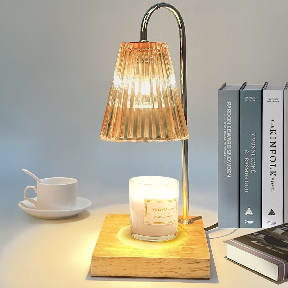 Dimmable Candle Warmer Lamp with Timer Wood Base P880953