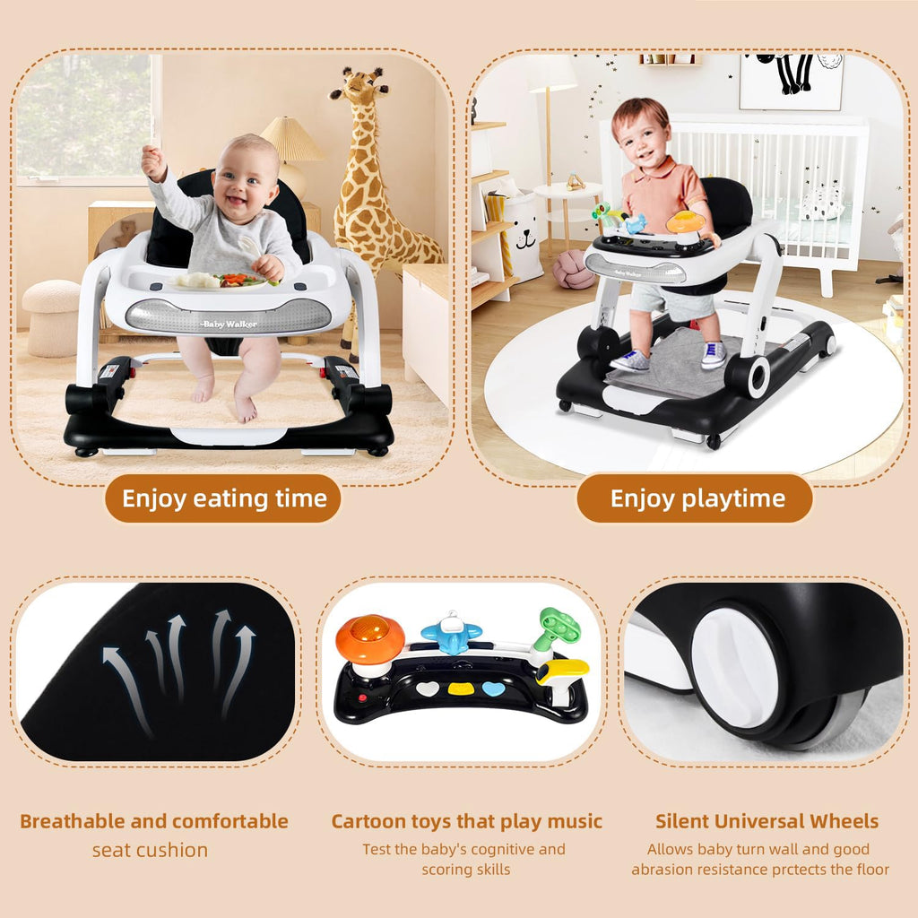 Foldable Adjustable Baby Walker with Wheels and Bouncer B117