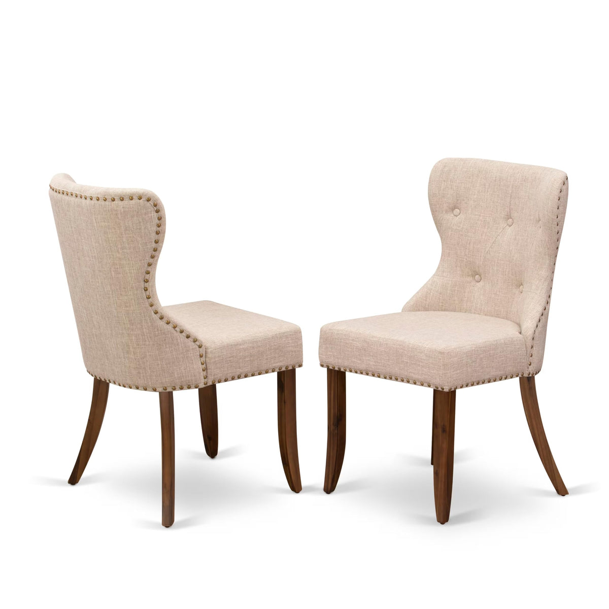 9-piece Dining Table Set with 8 Light Tan Linen Fabric Chairs I8225