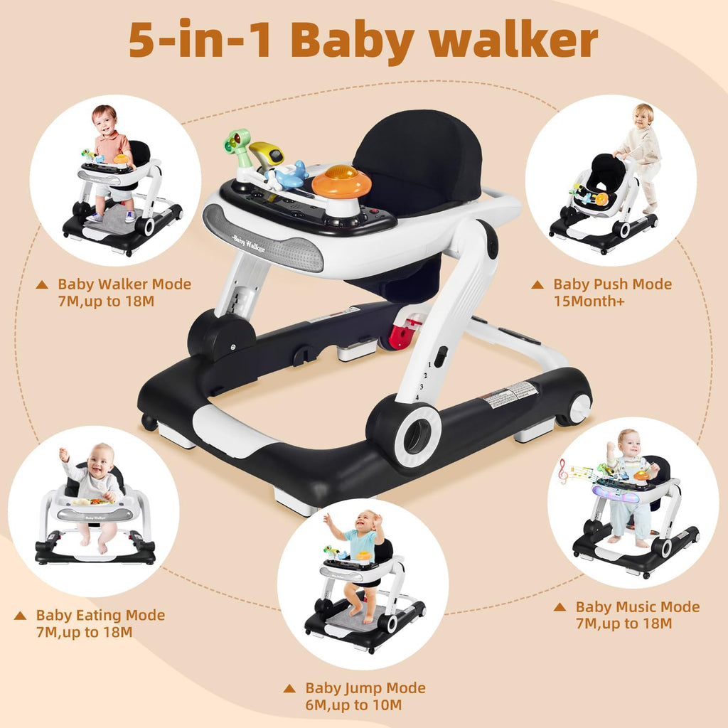 Foldable Adjustable Baby Walker with Wheels and Bouncer B117