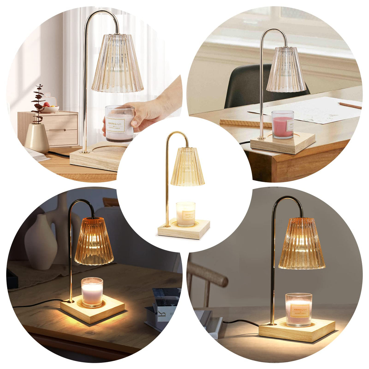 Dimmable Candle Warmer Lamp with Timer Wood Base P880953