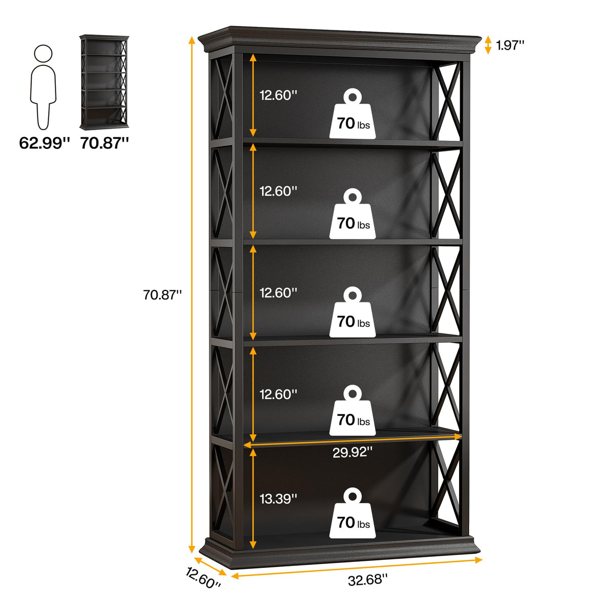 71 Inches 6-Tier Bookcase J6816