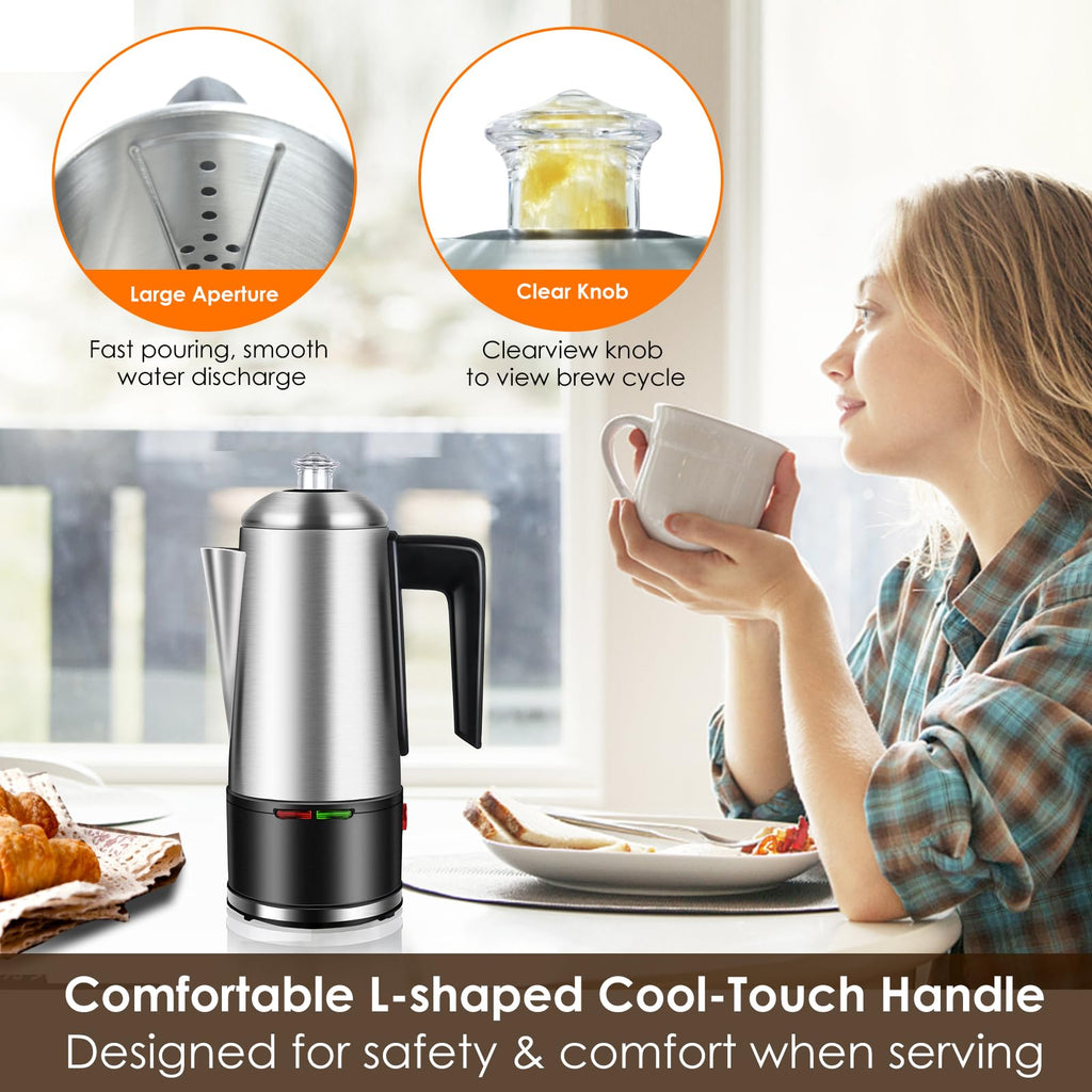 800W Stainless Steel Electric Coffee Percolator 12 Cups P17133