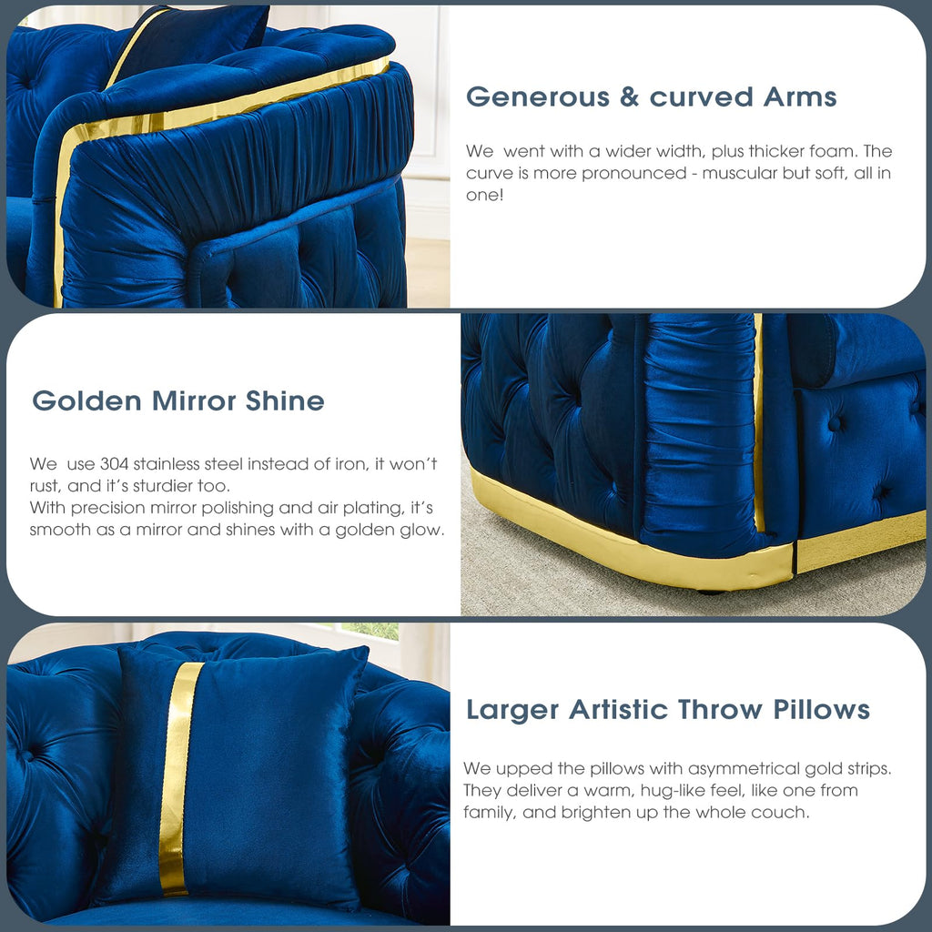 Blue and Gold Velvet Button Tufted Loveseat Sofa W263258
