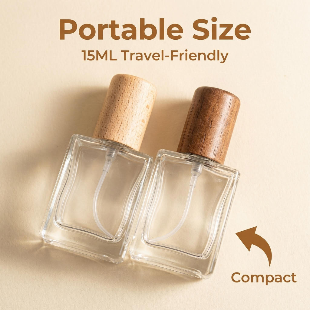 2 Pcs 15ml Clear Mini Glass Perfume Bottle with Wood Lid Q1843