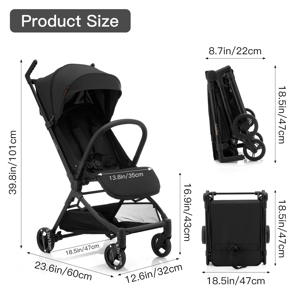 Ultra Compact Lightweight 9.9 lbs Black Travel Stroller S918825