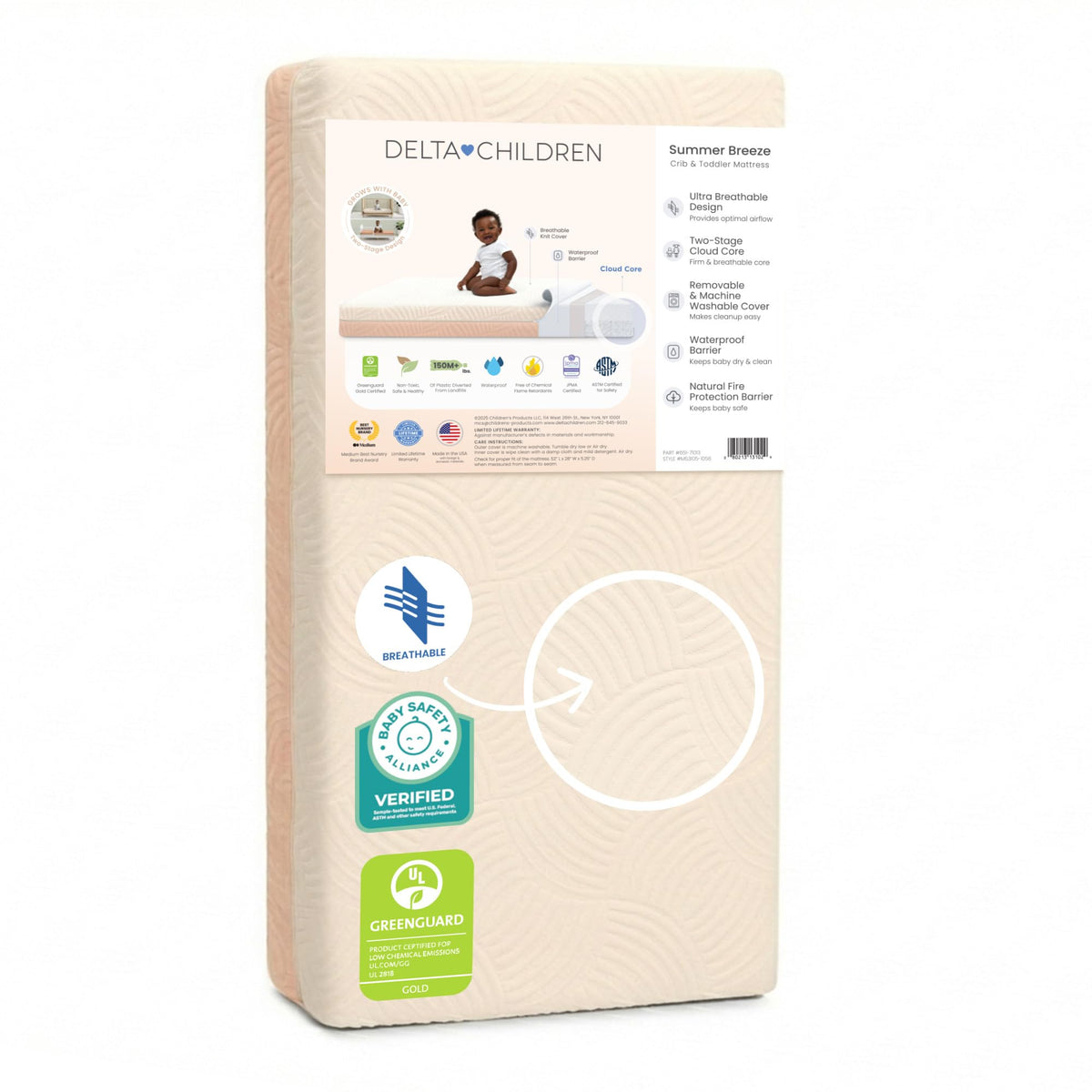 Apricot White Breathable Baby Crib & Toddler Mattress Z838482