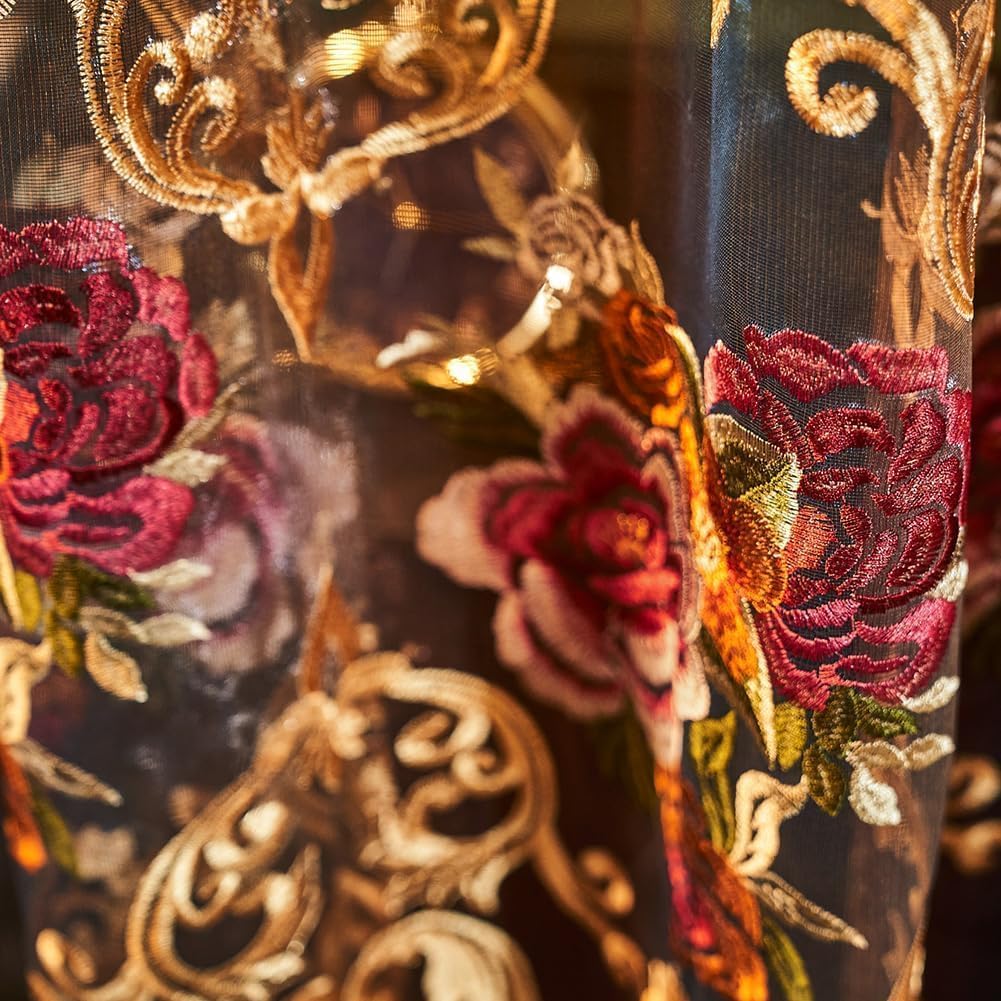Embroidered Sheer Curtains with Floral Patterns 100"W x 84"L A972730