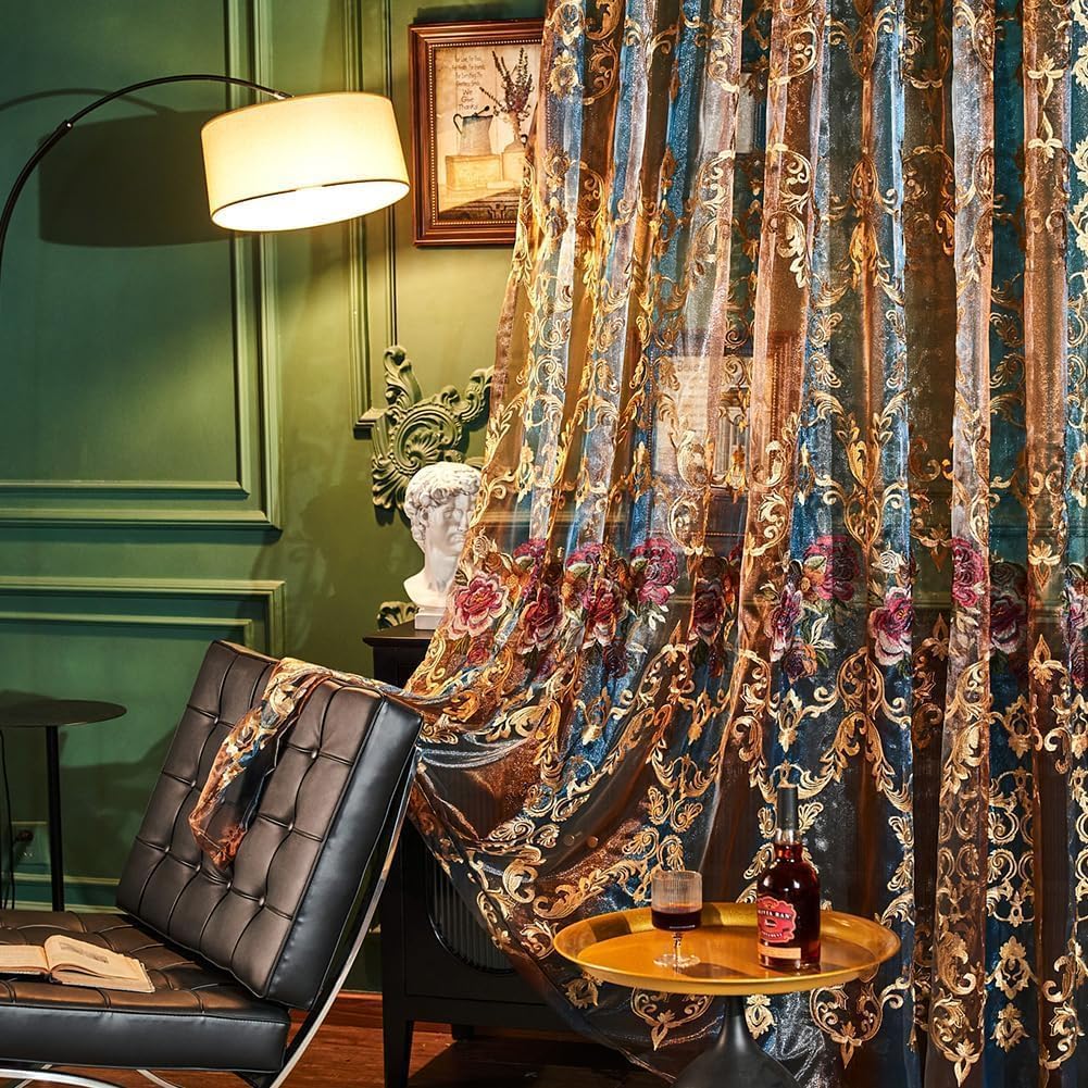 Embroidered Sheer Curtains with Floral Patterns 100"W x 84"L A972730
