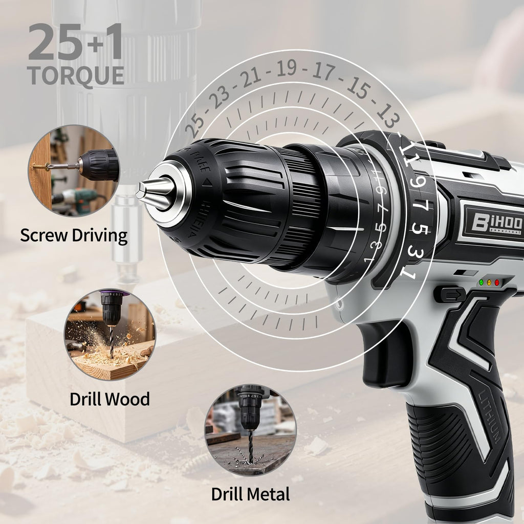 Cordless Drill with 25Nm max, Drill Bits Kit, Gray M118373