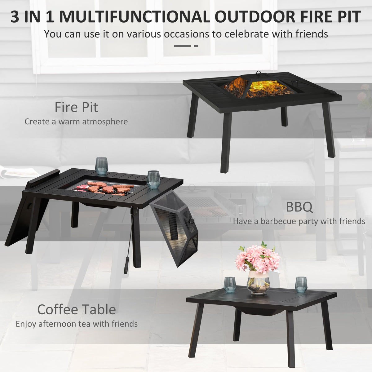34" Black Metal Fire Pit with Grill P604
