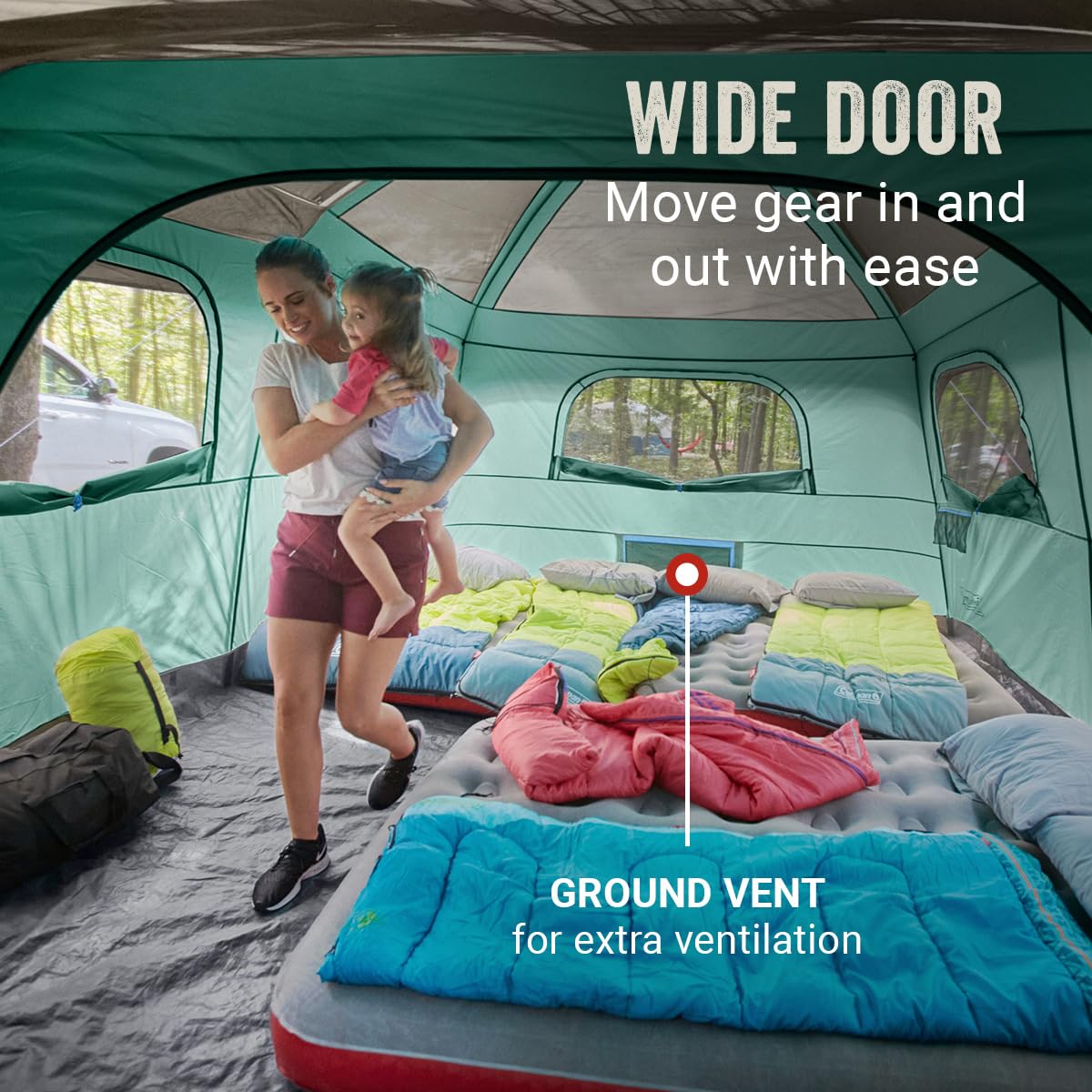 Camping Tent with Rainfly & Screened Porch, Weatherproof Family Tent Fits 4 Queen-Sized Airbeds U447682