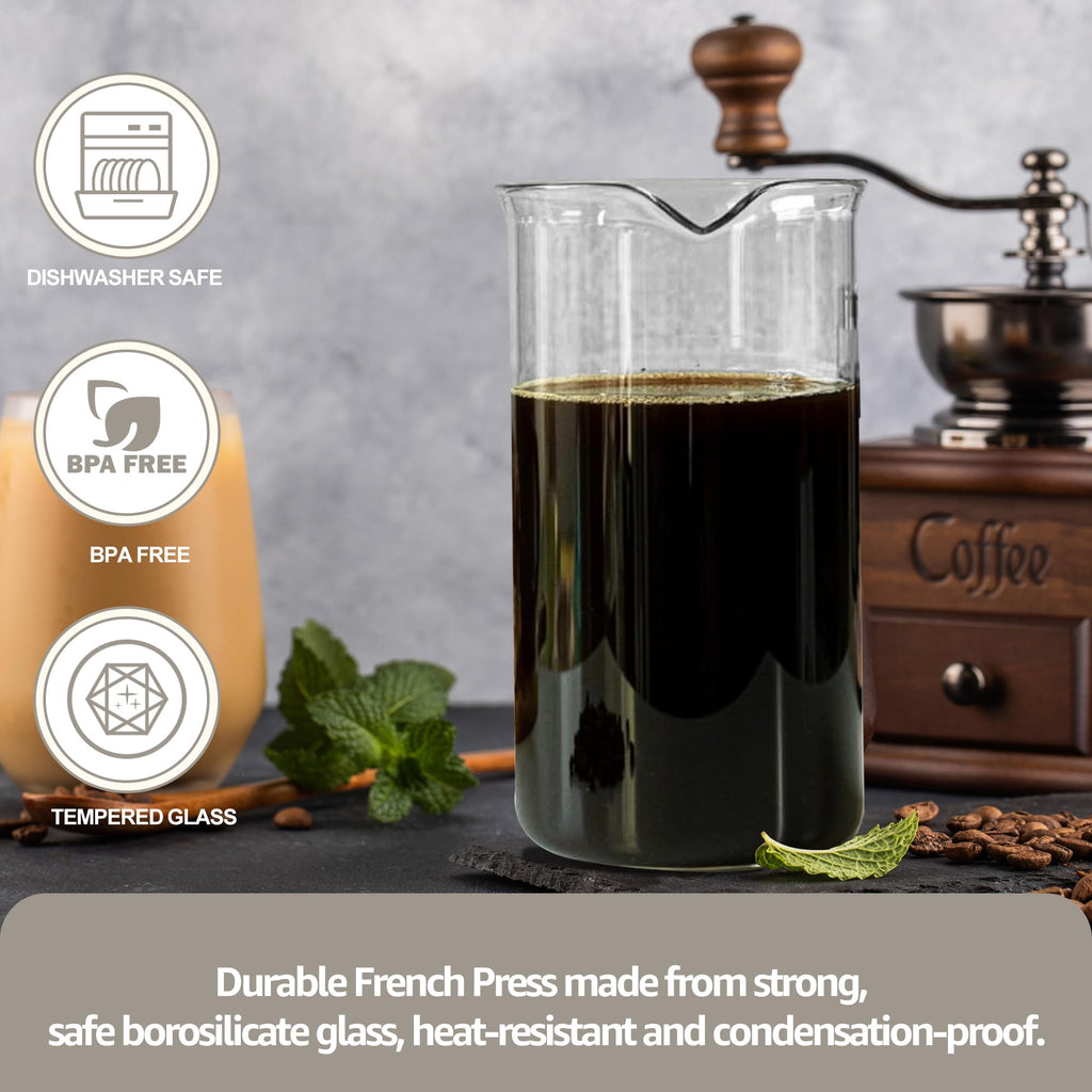 Glass French Press Replacement, 34 Ounce, Dishwasher Safe L587