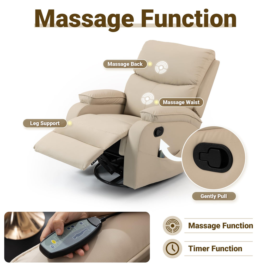 Beige Leather Swivel Rocking Recliner Chair Y425055