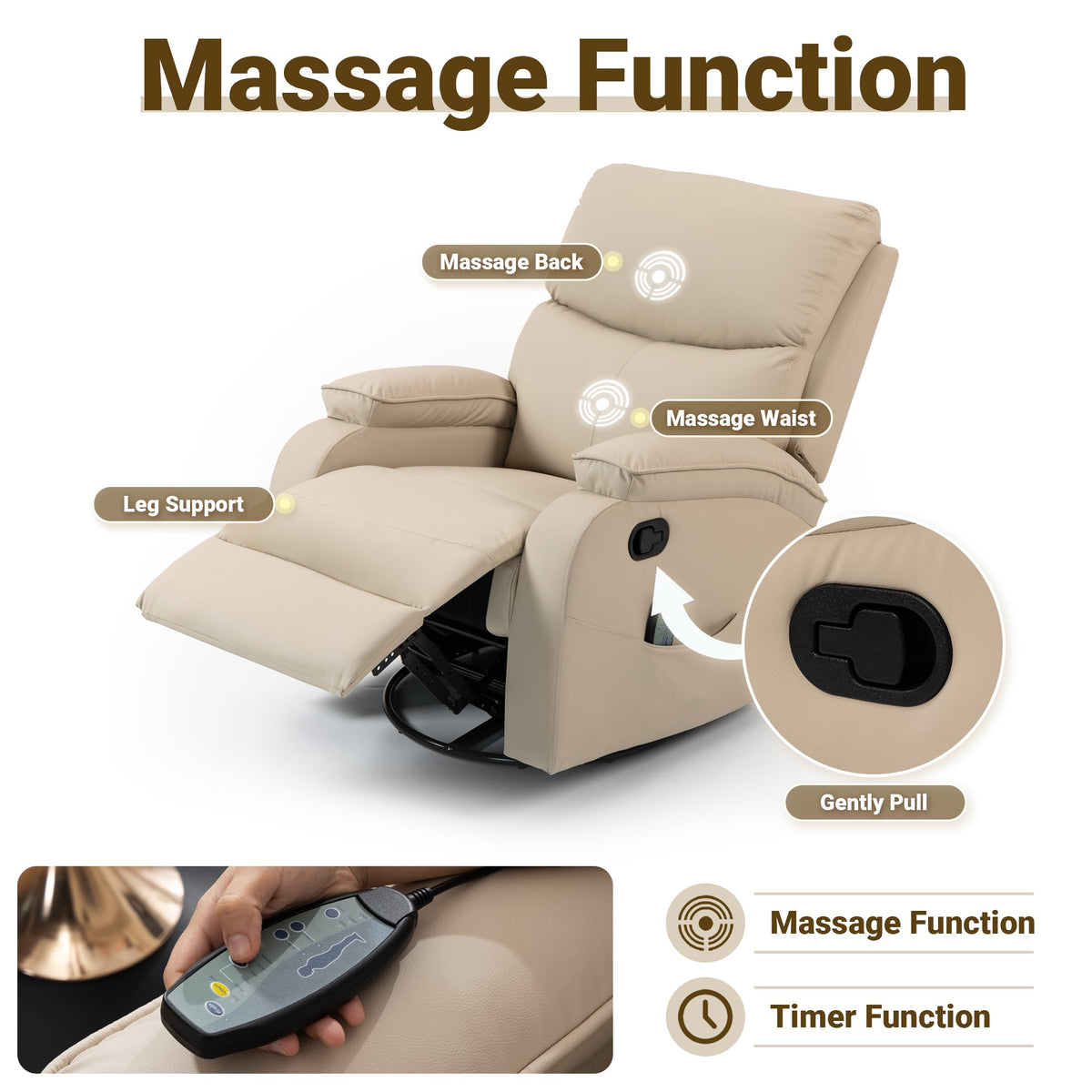 Beige Leather Swivel Rocking Recliner Chair Y425055