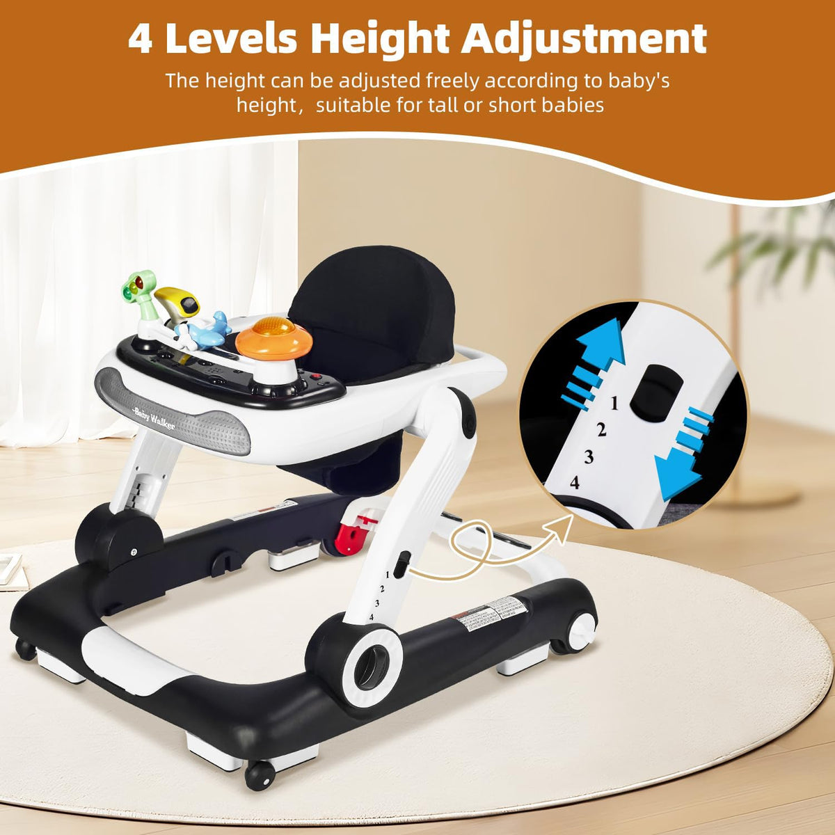 Foldable Adjustable Baby Walker with Wheels and Bouncer B117