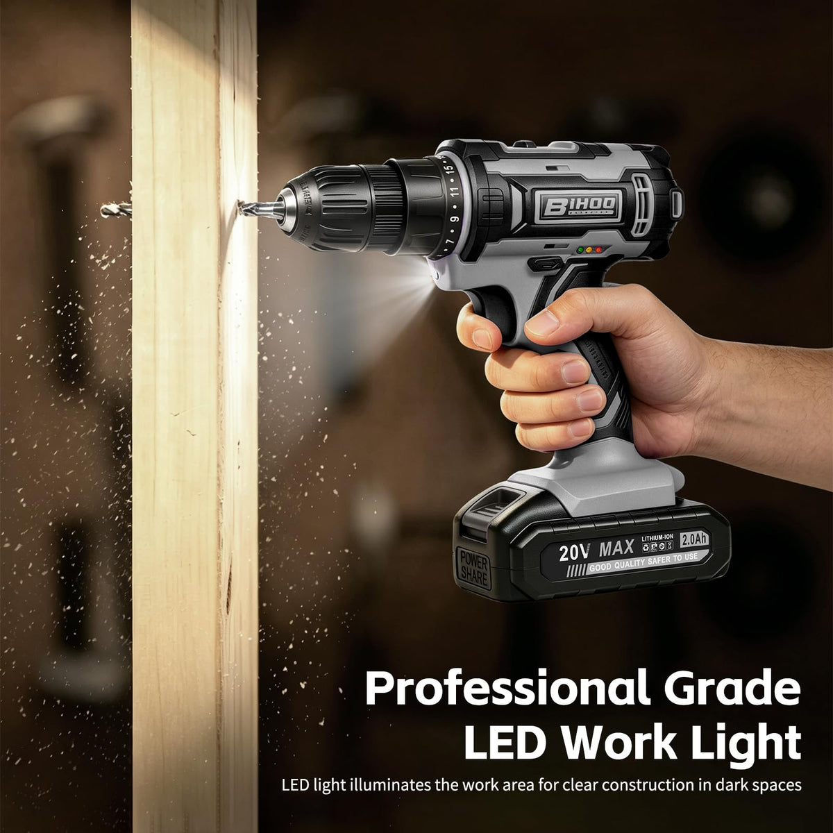 Cordless Drill with 25Nm max, Drill Bits Kit, Gray M118373