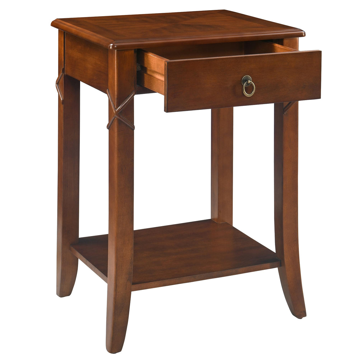 Small Solid Wood Side End Table with Drawer and Storage Shelf G8930
