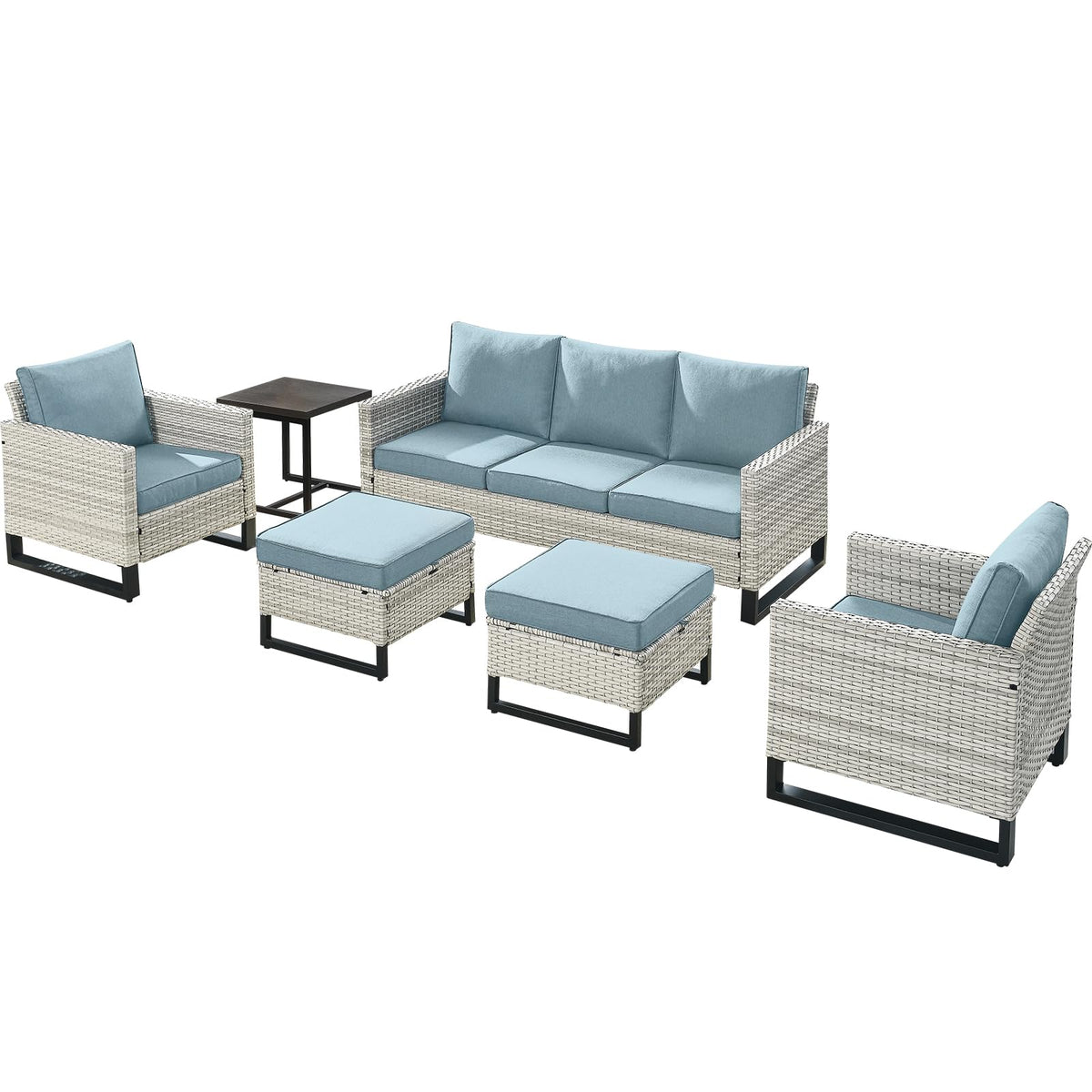 6 Piece Wicker Patio Conversation Set with Couch and Side Table G71697