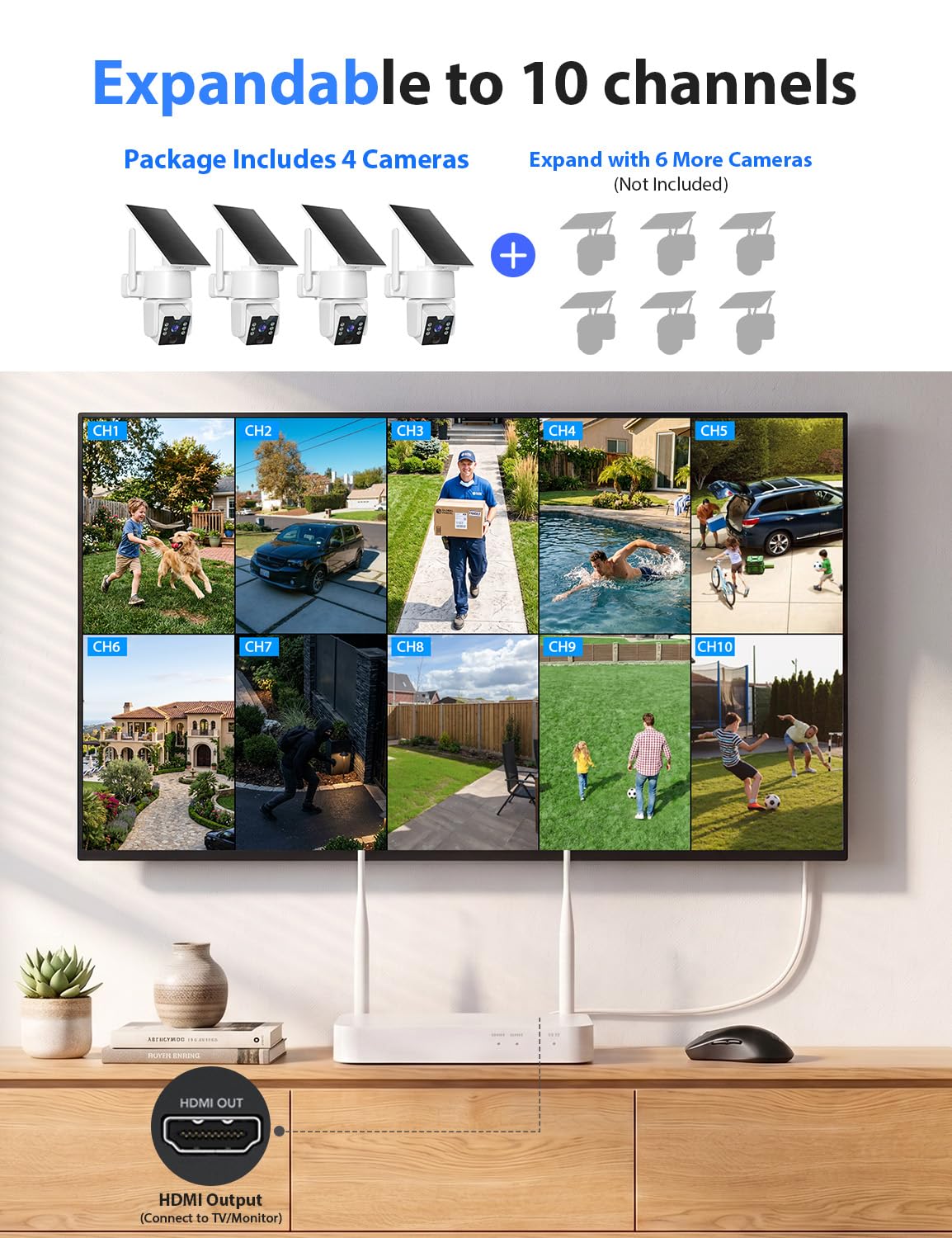 Wireless Outdoor Security Camera System, 4MP, 4 Cam-Kit, Color Night Vision F786486